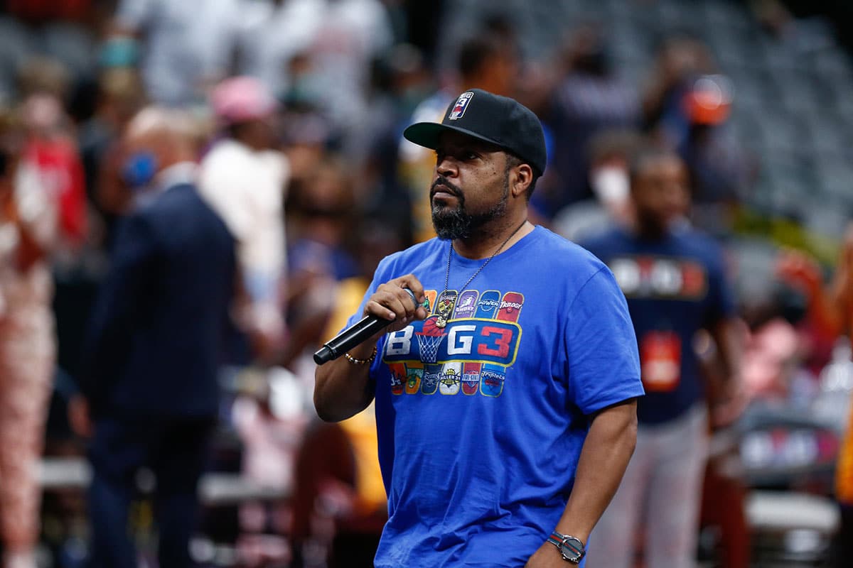 Music artist and owner Ice Cube performs during week four of the Big3 3-on-3 basketball league 