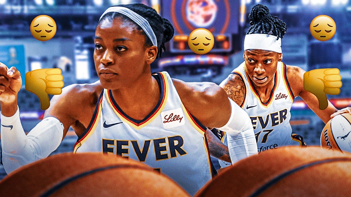 Indiana Fever players Temi Fegbenle and Erica Wheeler, with thumbs down emojis and sad faces