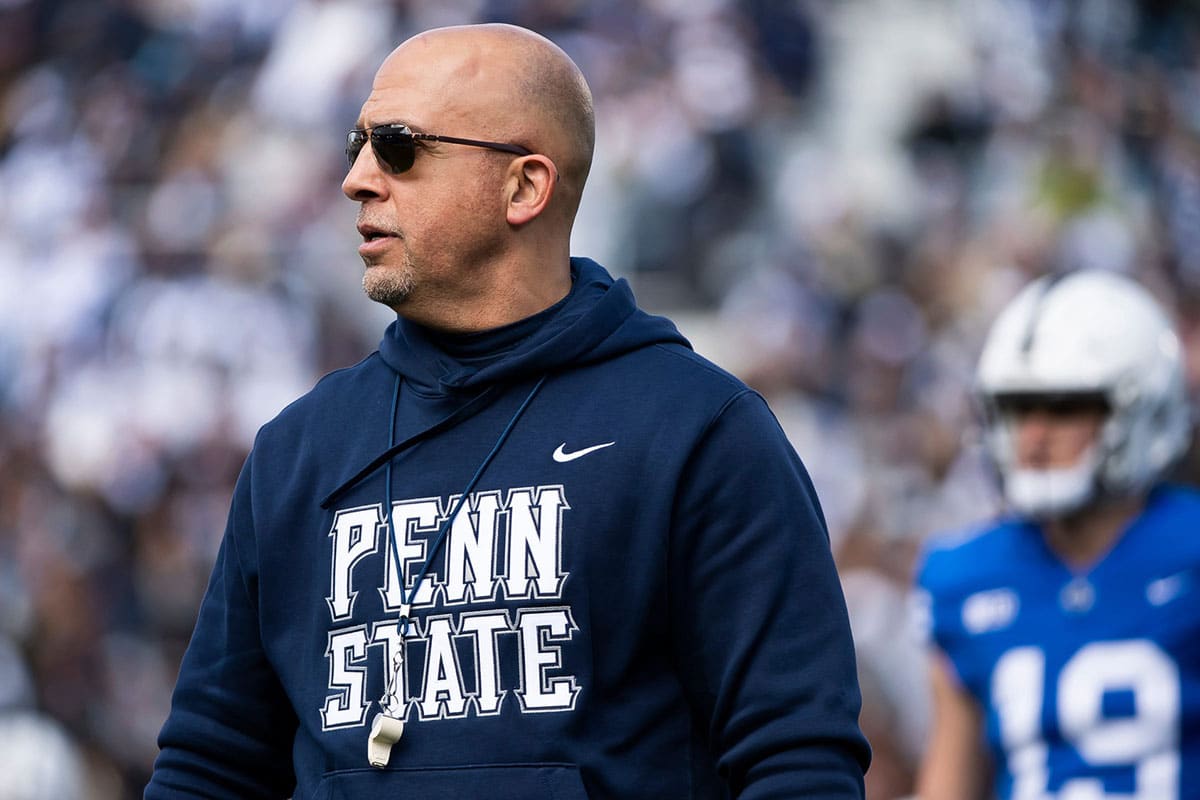 Penn State head coach James Franklin watches during the Blue-White game at Beaver Stadium