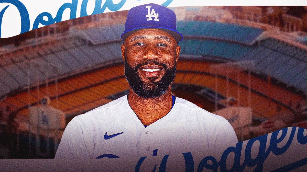 Jason Heyward with Dodger Stadium in background