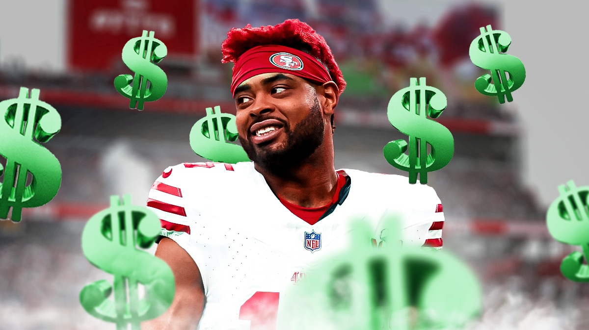 Jauan Jennings with dollar signs around him