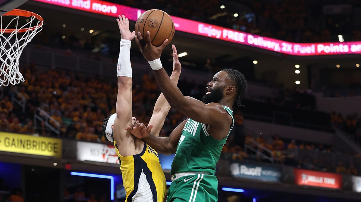 Boston Celtics player Jaylen Brown vs. the Indiana Pacers