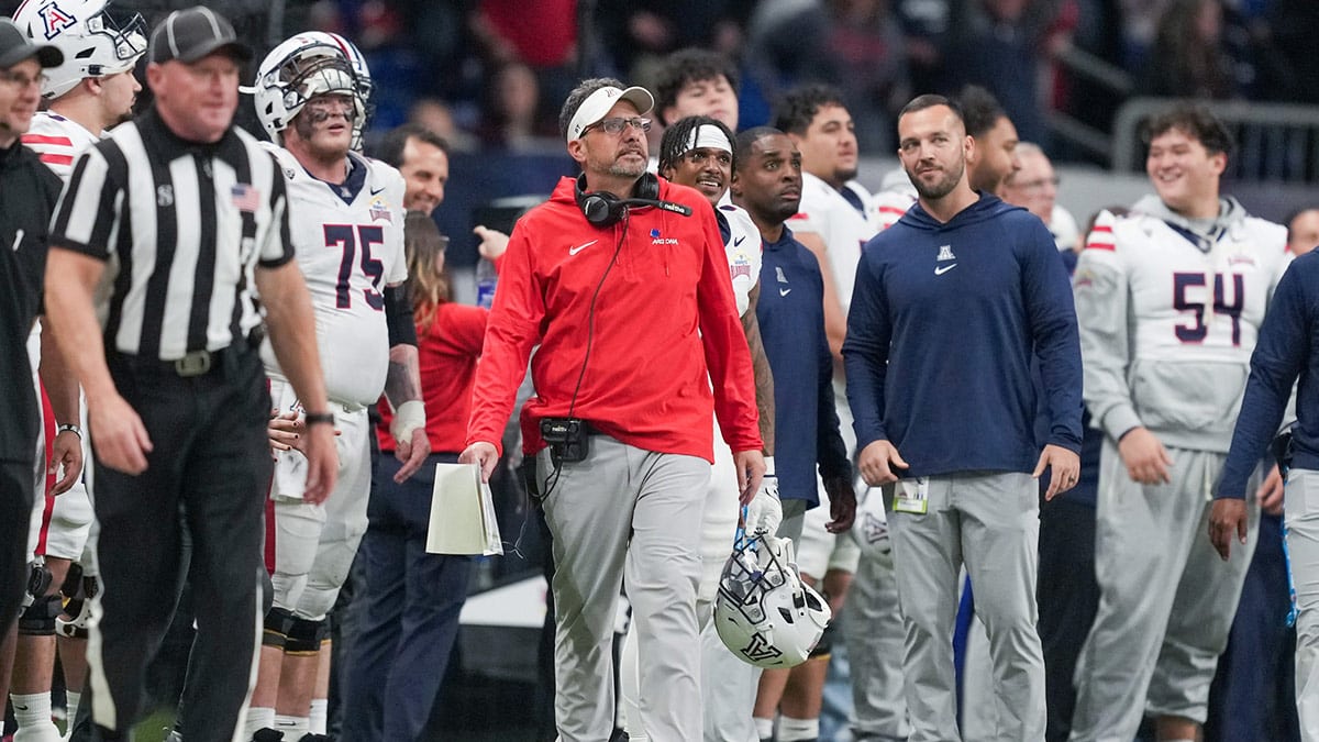 Arizona Wildcats head coach Jedd Fisch looks on in the second half against the Oklahoma Sooners at Alamodome.