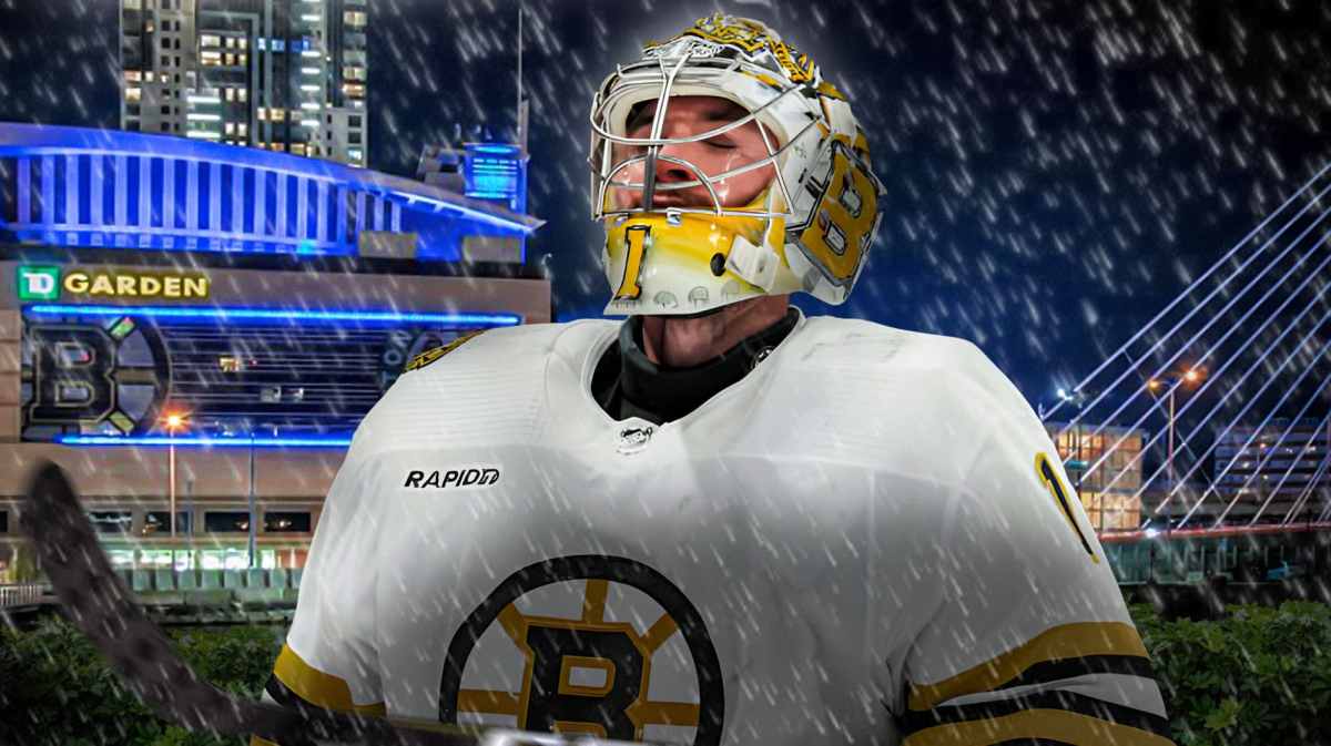 Bruins star Jeremy Swayman reacting to his loss to the Panthers.