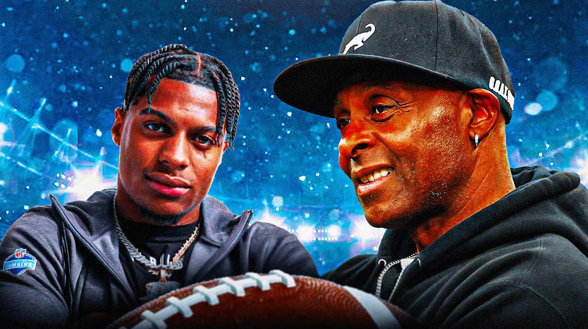 Chargers' Brenden Rice on the left, with his father Jerry Rice on the right.