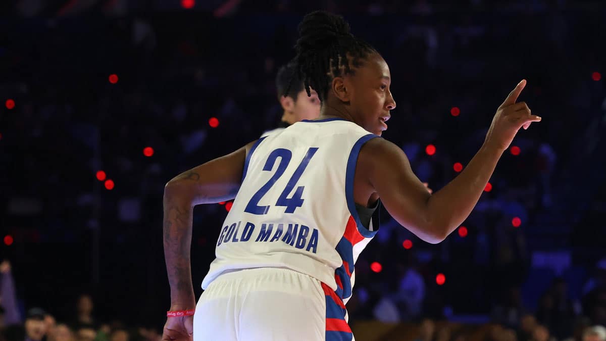 Jewell Loyd (24) of Team Shannon reacts in the second half during the All Star Celebrity Game.