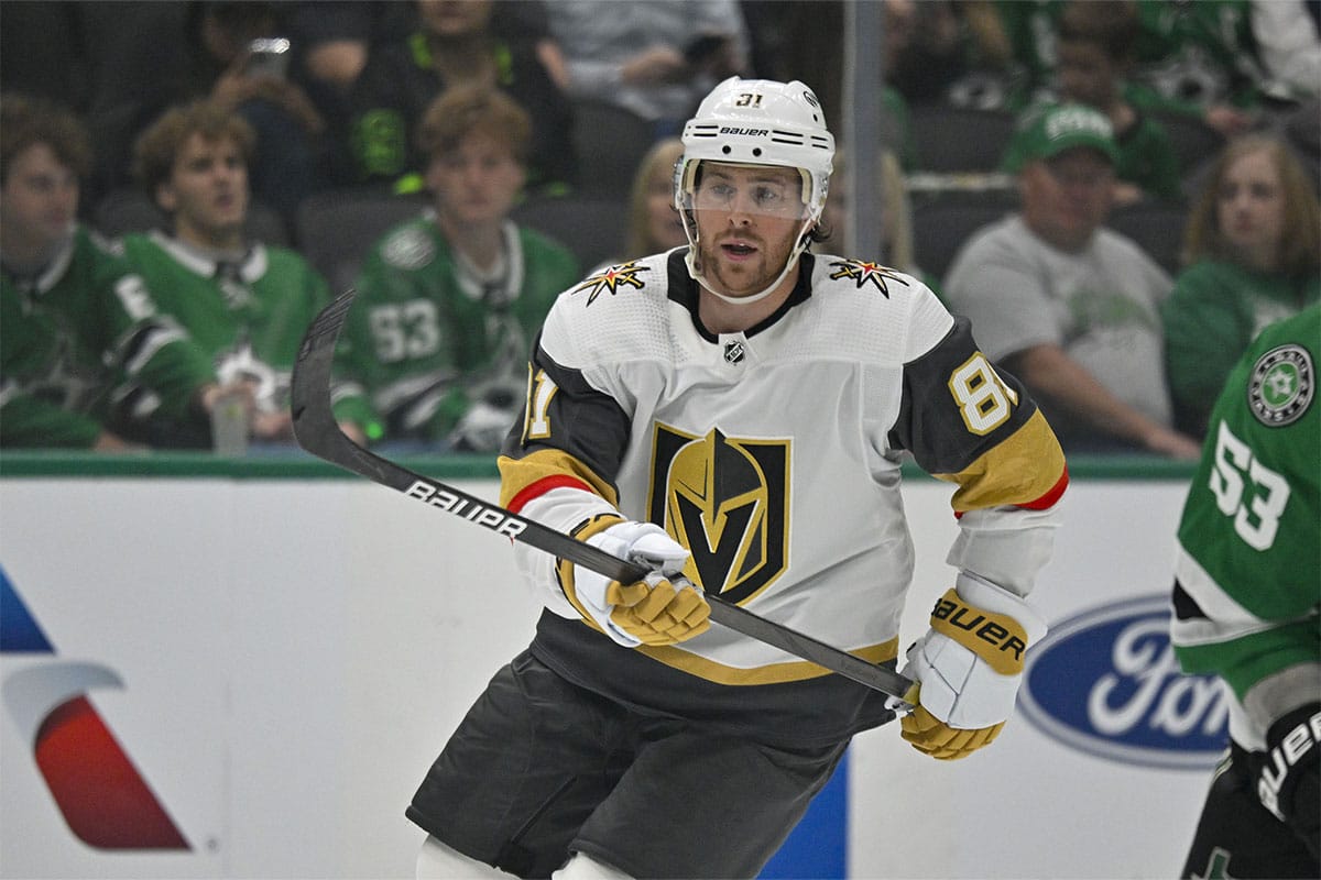 Vegas Golden Knights right wing Jonathan Marchessault (81) skates against the Dallas Stars during the second period in game two of the first round of the 2024 Stanley Cup Playoffs at American Airlines Center.