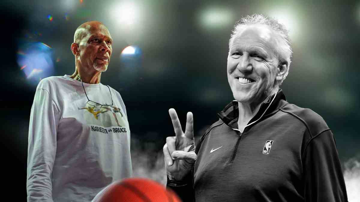 Kareem Adbu-Jabbar stands next to UCLA basketball, Trail Blazers star Bill Walton