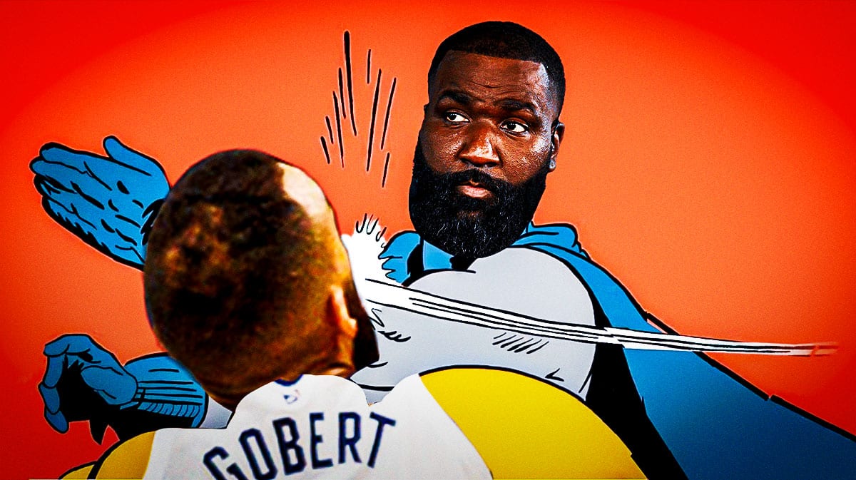 Kendrick Perkins as Batman, Timberwolves' Rudy Gobert as Robin in the batman slapping robin meme