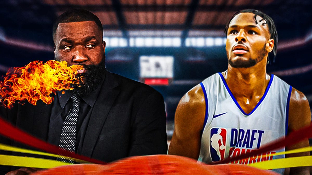 Bronny James. Kendrick Perkins (2024 image) breathing fire.