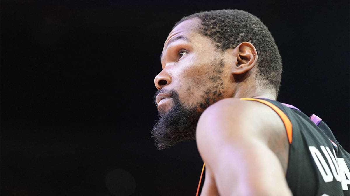 Phoenix Suns forward Kevin Durant (35) looks on against the Minnesota Timberwolves during the second half of game three of the first round for the 2024 NBA playoffs at Footprint Center.