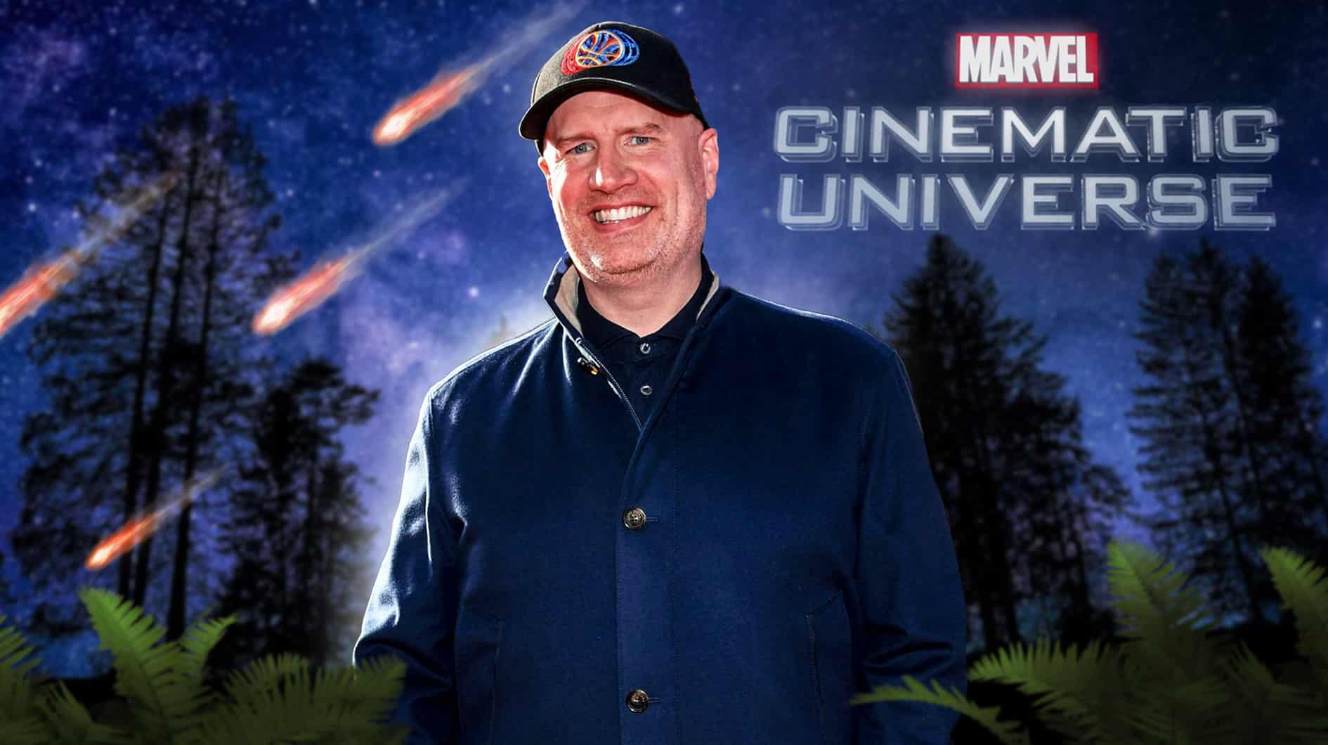 Kevin Feige with MCU logo.