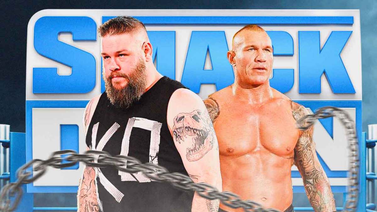 Kevin Owens next to Randy Orton with the WWE SmackDown logo as the background.