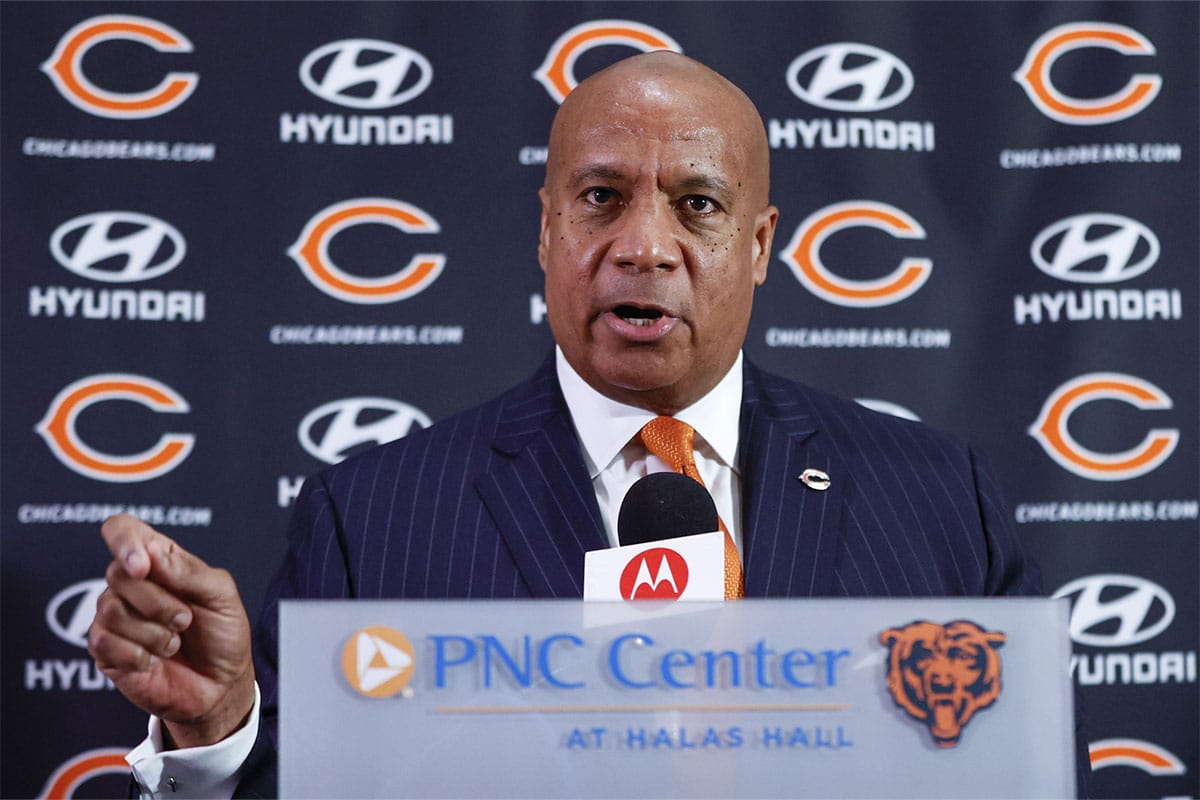 New Chicago Bears president and CEO Kevin Warren speaks during the press conference at Halas Hall.