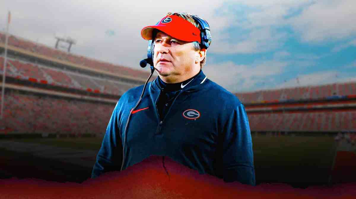Georgia football, Bulldogs, Kirby Smart, Kirby Smart Georgia, Georgia football schedule, Kirby Smart with Georgia football stadium in the background