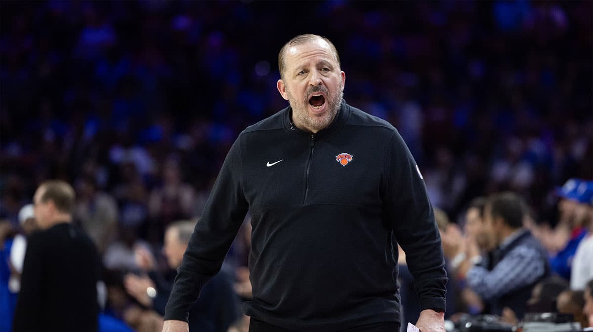 New York Knicks head coach Tom Thibodeau during the first half against the Philadelphia 76ers in game six of the first round for the 2024 NBA playoffs at Wells Fargo Center.