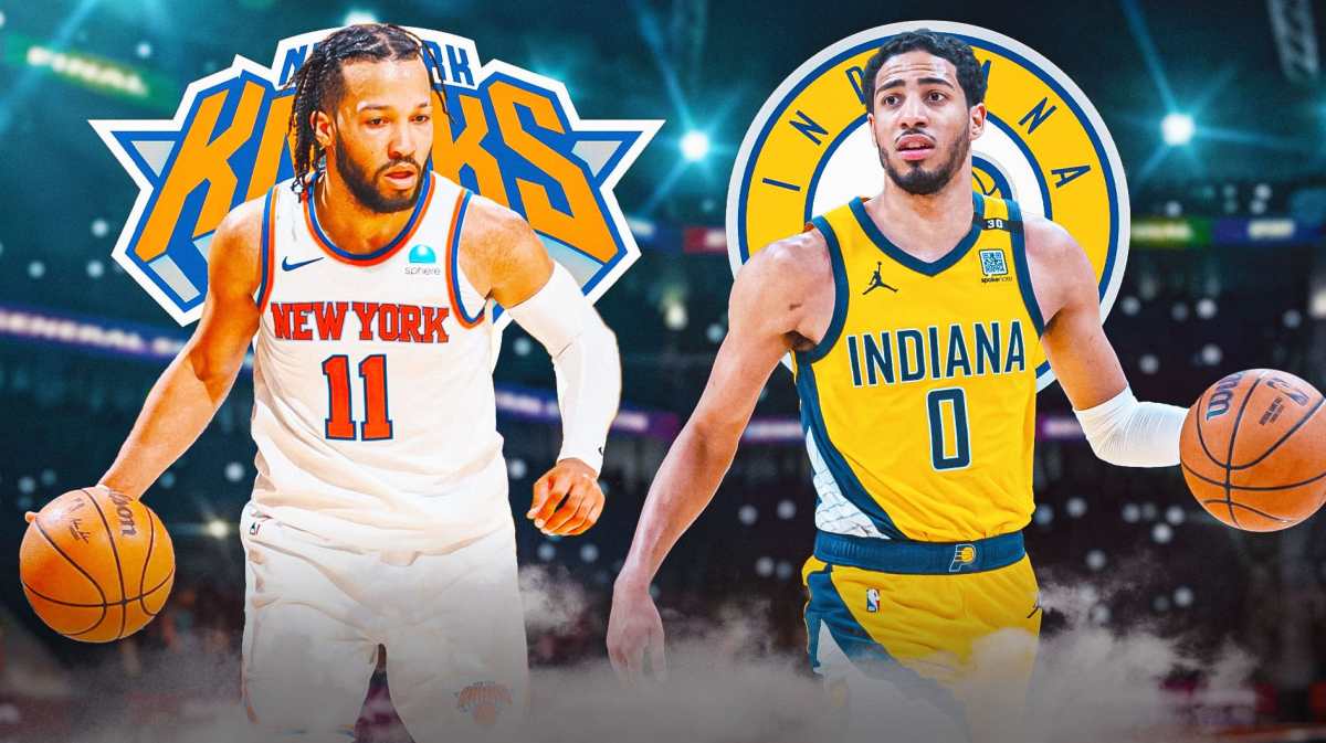 Tyrese Haliburton and Jalen Brunson with the Pacers and Knicks logos in the background, injury