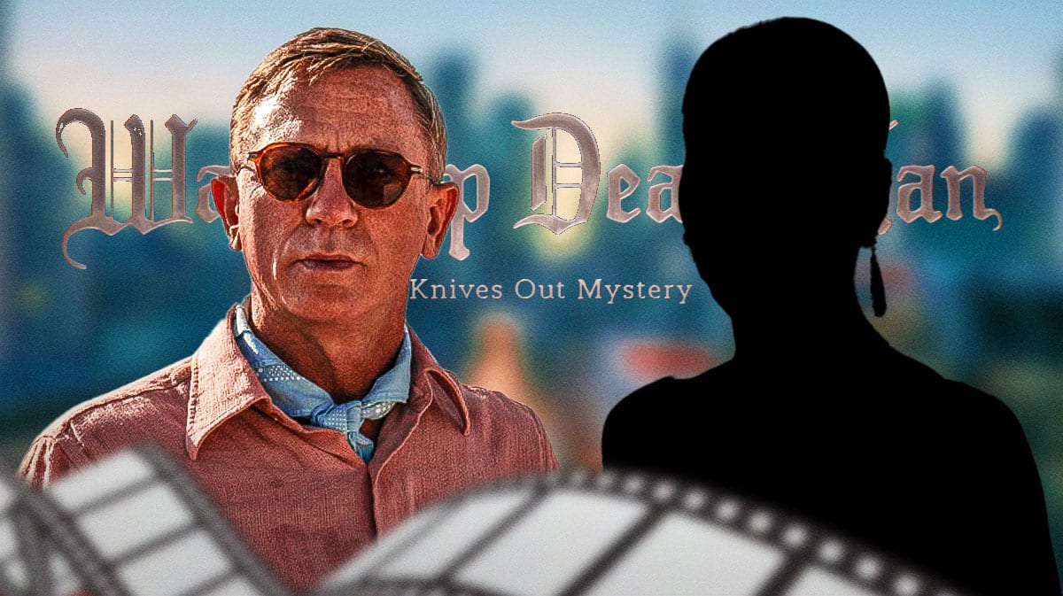 Daniel Craig as Benoit Blanc and Emmy-winning actress Kerry Washington as silhouette with Knives Out 3 (Wake Up Dead Man) logo.