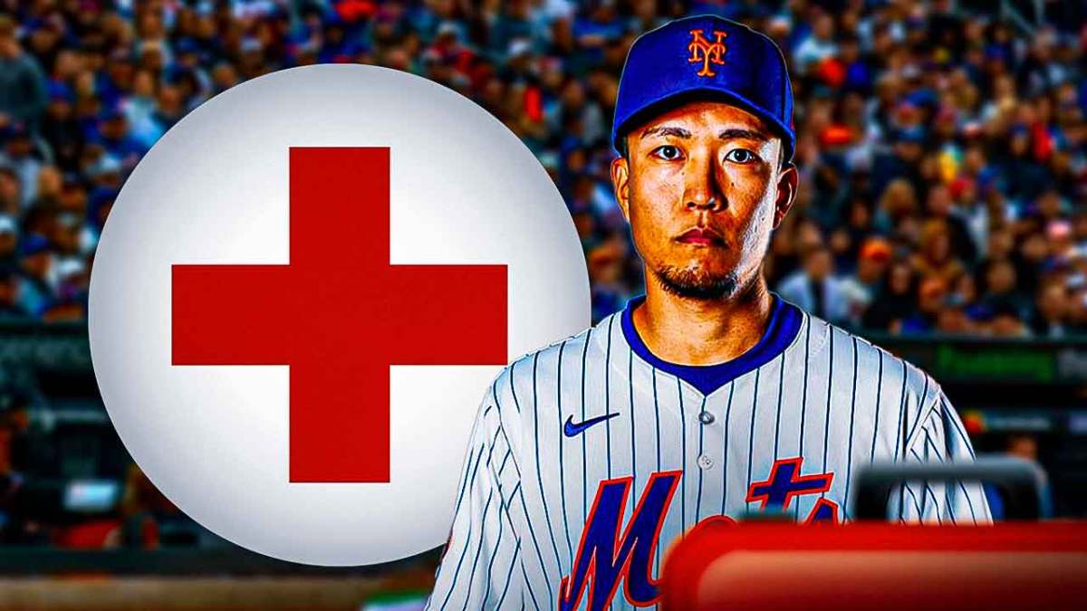 Kodai Senga with injury symbol. Citi Field in background