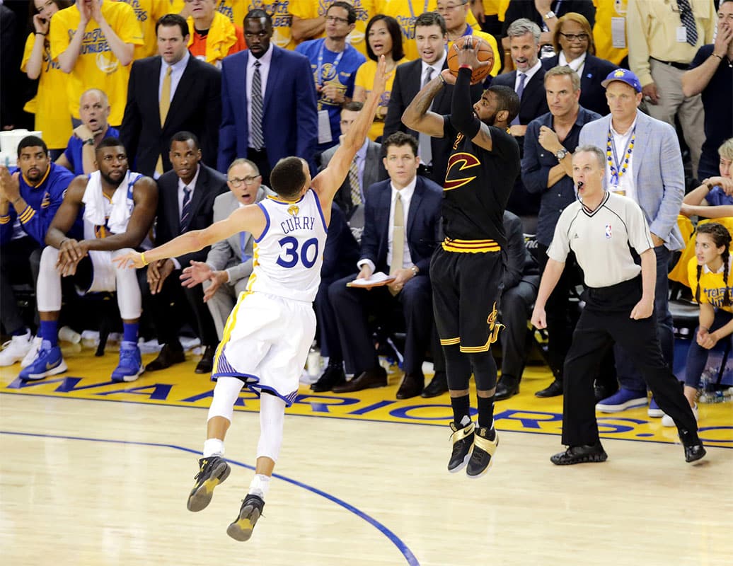 Kyrie Irving 2016 nba finals hitting the dagger over Steph Curry