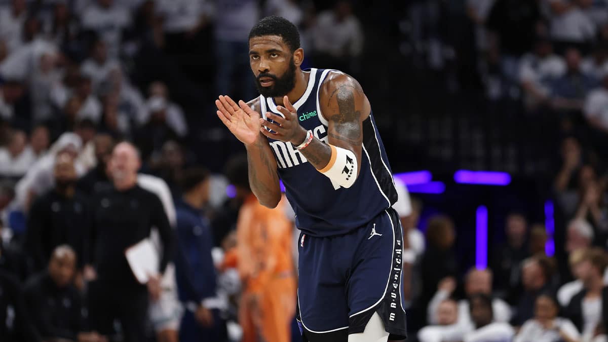 Dallas Mavericks guard Kyrie Irving (11) reacts in the first quarter against the Minnesota Timberwolves during game one of the western conference finals for the 2024 NBA playoffs at Target Center. 