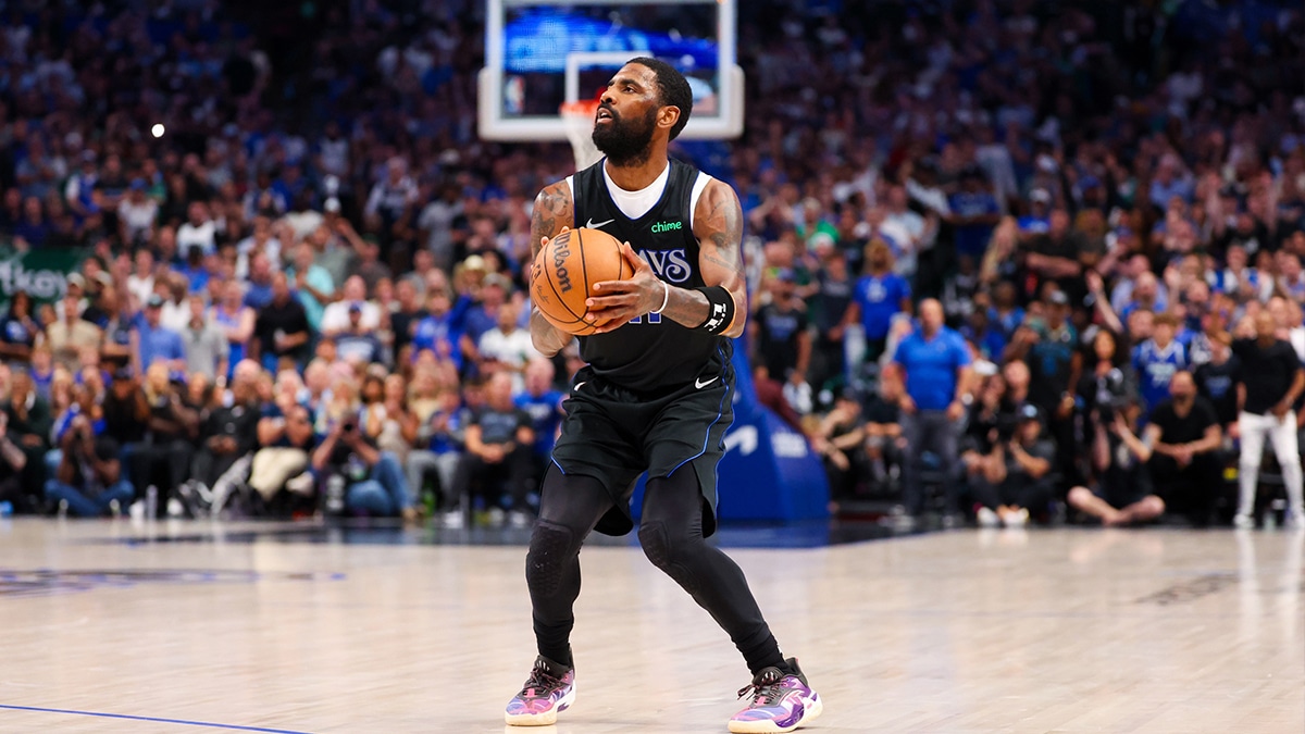 Dallas Mavericks guard Kyrie Irving (11) shoots against the Oklahoma City Thunder during the second half in game six of the second round of the 2024 NBA playoffs at American Airlines Center. 