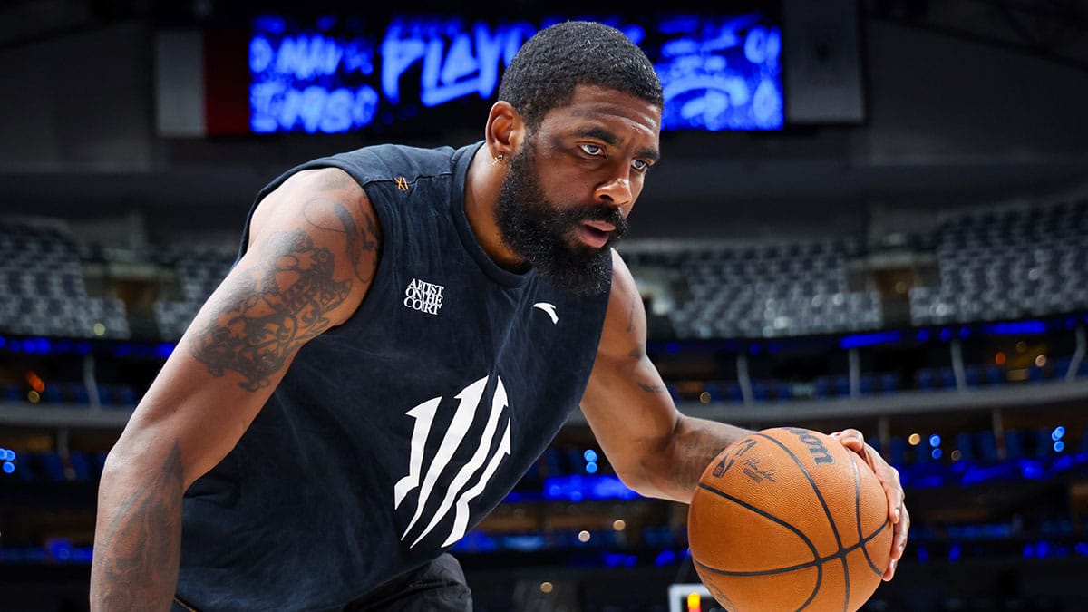 Dallas Mavericks guard Kyrie Irving (11) warms up before game three of the second round for the 2024 NBA playoffs against the Oklahoma City Thunder at American Airlines Center. 