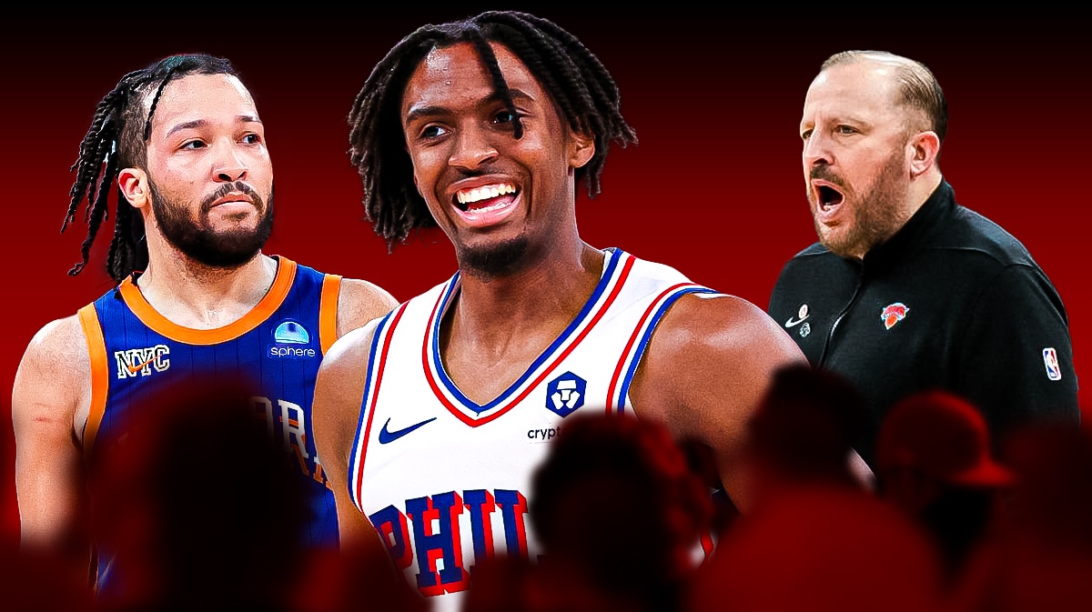 76ers Tyrese Maxey with Knicks Jalen Brunson amid NBA Playoffs series