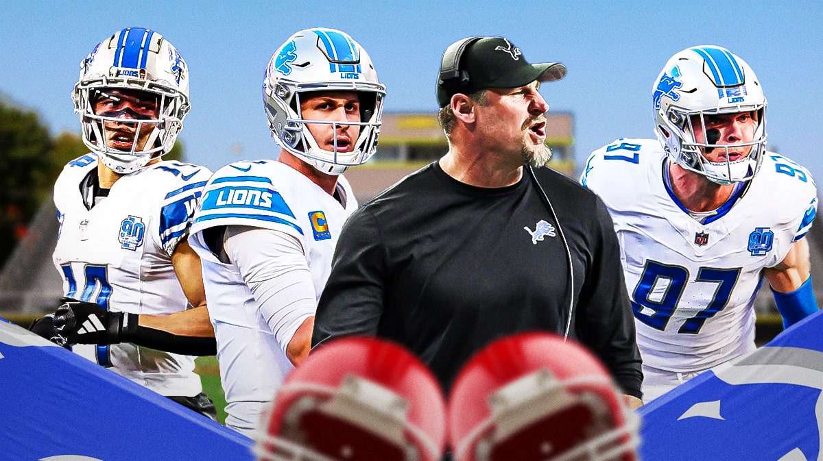 Lions coach Dan Campbell, Jared Goff, Aidan Hutchinson, Amon-Ra St. Brown