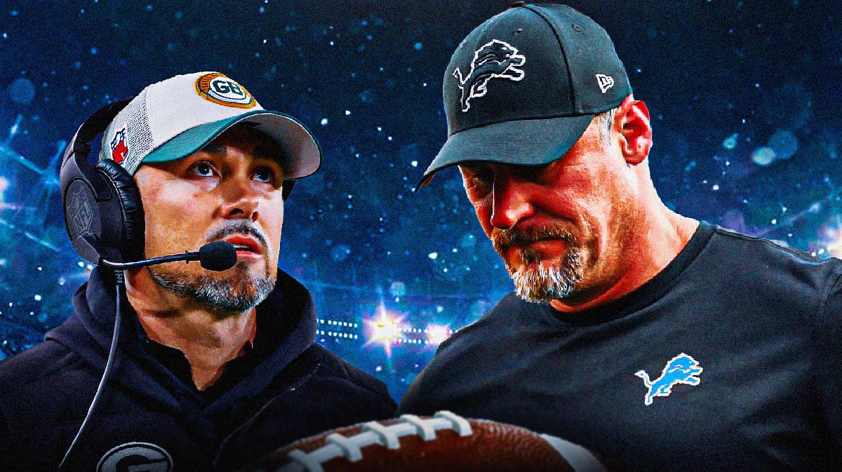 Lions coach Dan Campbell looking at Packers coach Matt LaFleur