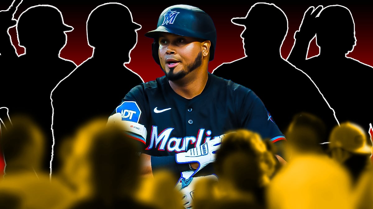 Luis Arraez (Marlins) in the middle of the silhouettes (ACTION SHOTS PLS) of Luis Robert Jr. of the White Sox, Ryan McMahon of the Rockies, Bryan Reynolds of the Pirates, and Tyler Anderson of the LA Angels