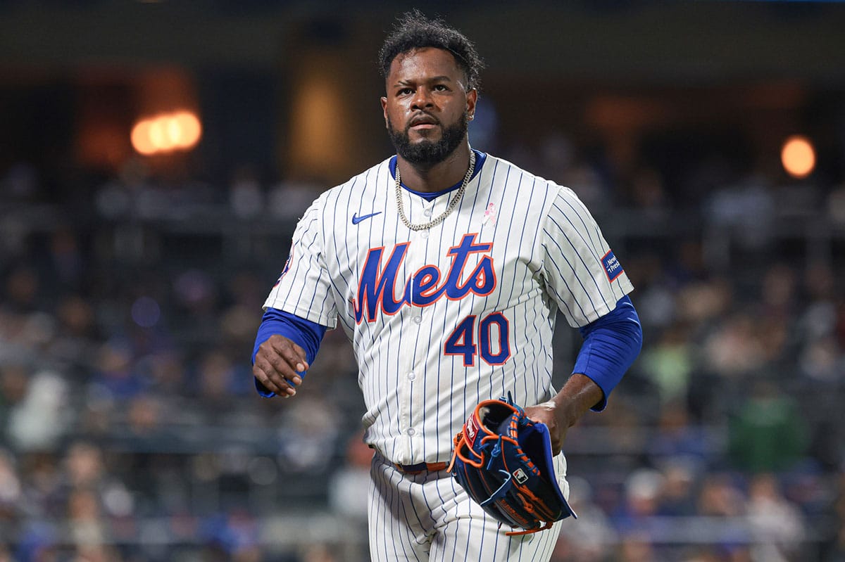 New York Mets starting pitcher Luis Severino (40) walks off the field after being relieved during the sixth inning against the Atlanta Braves at Citi Field.