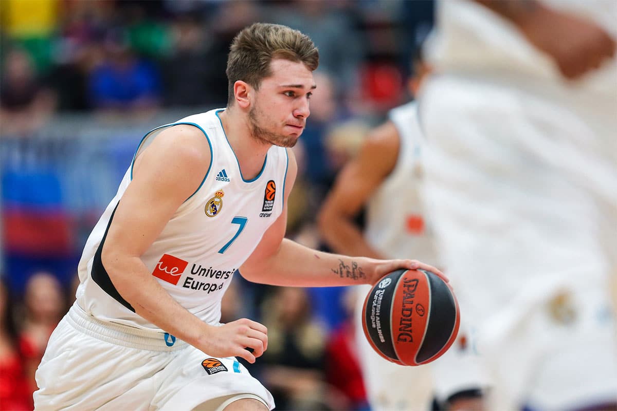 Luka Doncic of Real Madrid drives the ball during the 2017-2018 Euroleague Basketball match between Moscow CSKA and Real Madrid.