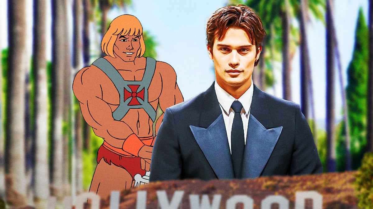 Nicholas Galitzine and an image of He-Man.