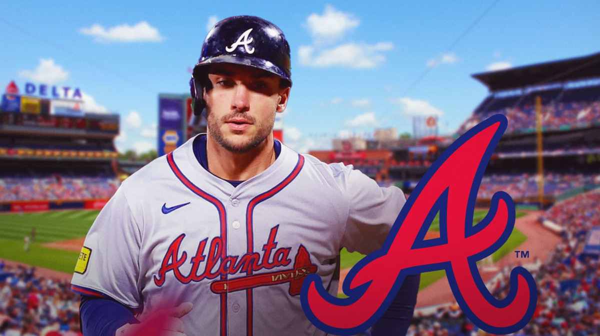 Matt Olson and the Braves logo