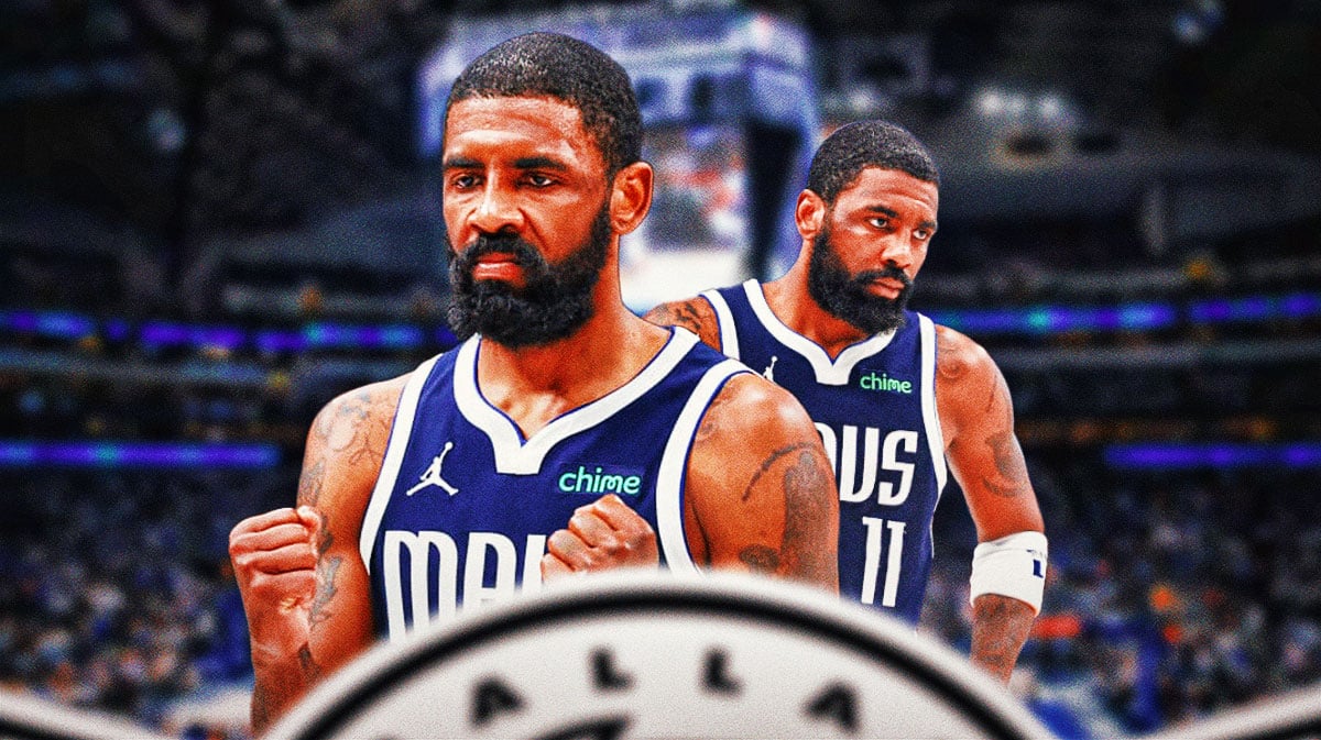 Kyrie Irving, Mavericks, Timberwolves, Celtics, Kyrie Irving trade, Kyrie Irving with Mavericks arena in the background