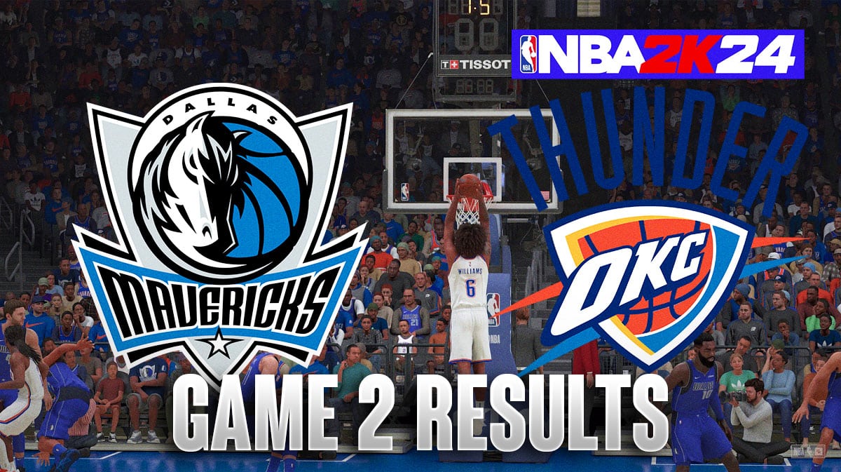Результаты второй игры Mavericks vs. Thunder по данным NBA 2K24