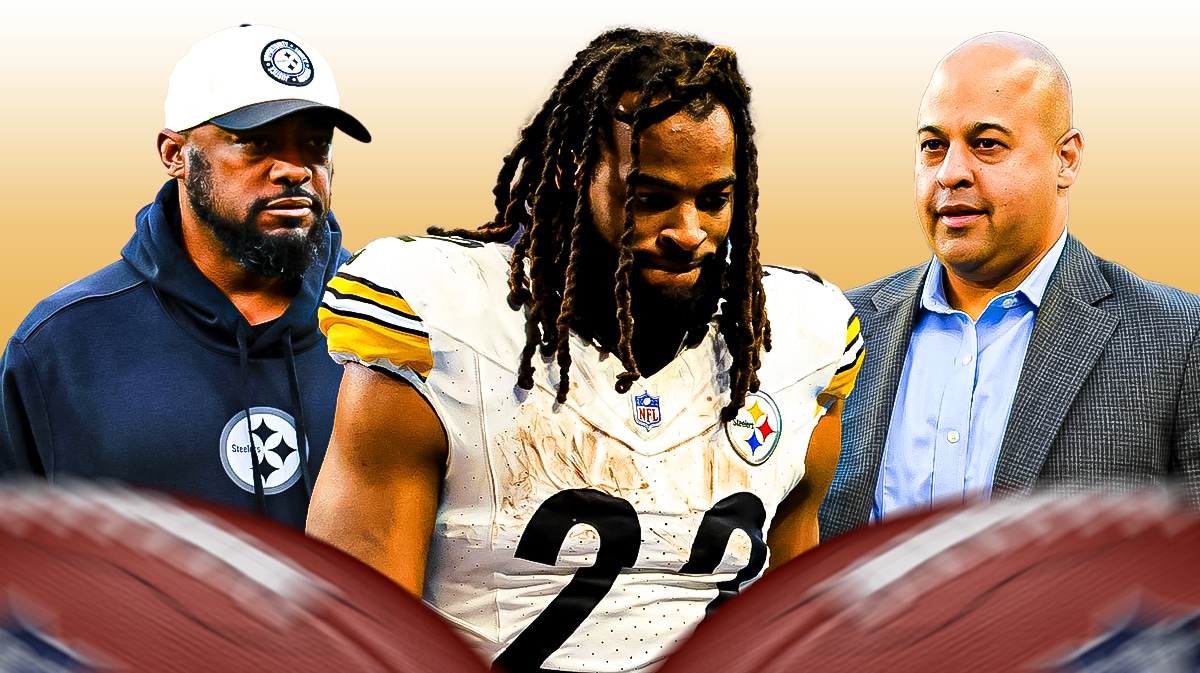 Jaylen Warren teammate Najee Harris with Steelers Mike Tomlin and Omar Khan