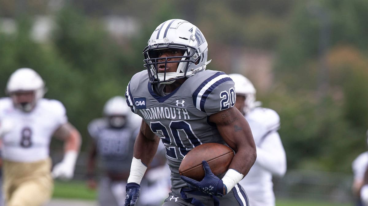 Monmouth s Jaden Shirden gains yards on the ground. Lehigh at Monmouth University football. West Long Branch, NJ Saturday, September, 30, 2023