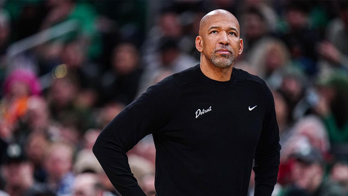 Detroit Pistons head coach Monty Williams watches from the sideline as they take on the Boston Celtics at TD Garden.