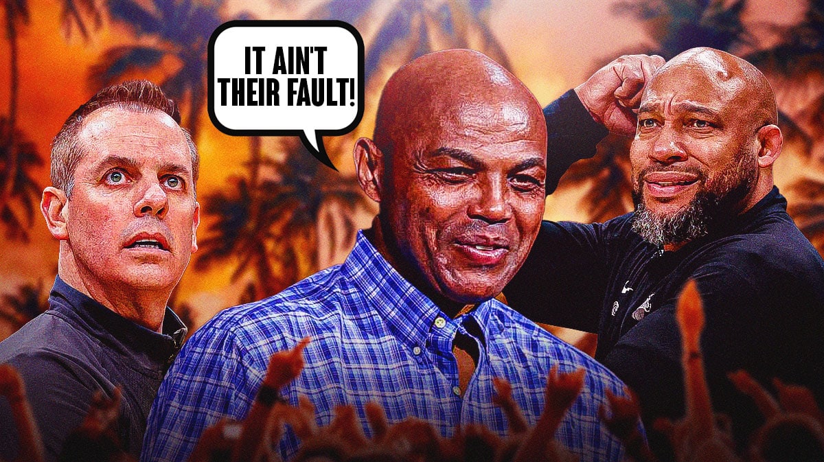Charles Barkley saying "it ain't their fault" next to Suns' Frank Vogel and Lakers' Darvin Ham