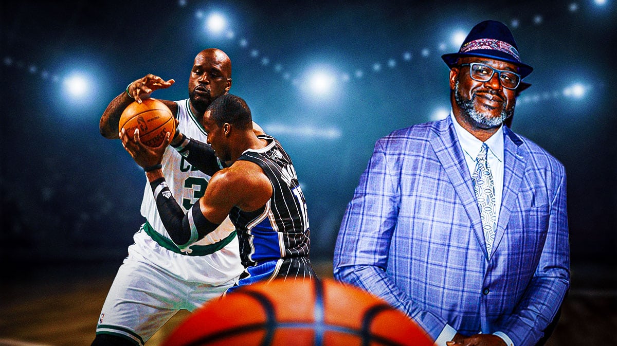 Former NBA centers Shaquille O'Neal and Dwight Howard