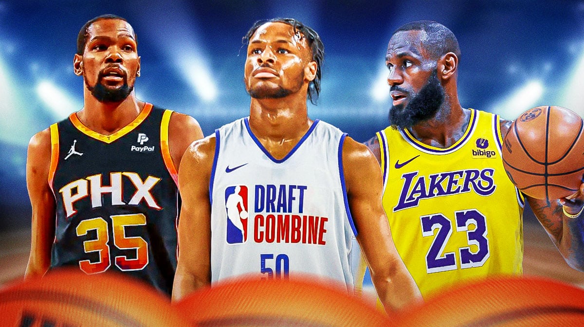 Kevin Durant, Bronny James and LeBron James