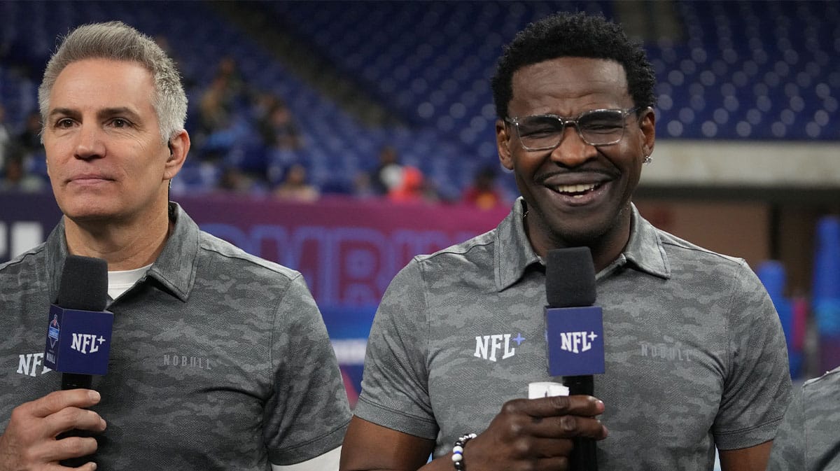 NFL Hall of Fame players and NFL Network commentators Curt Warner and Michael Irvin during the 2024 NFL Combine at Lucas Oil Stadium.