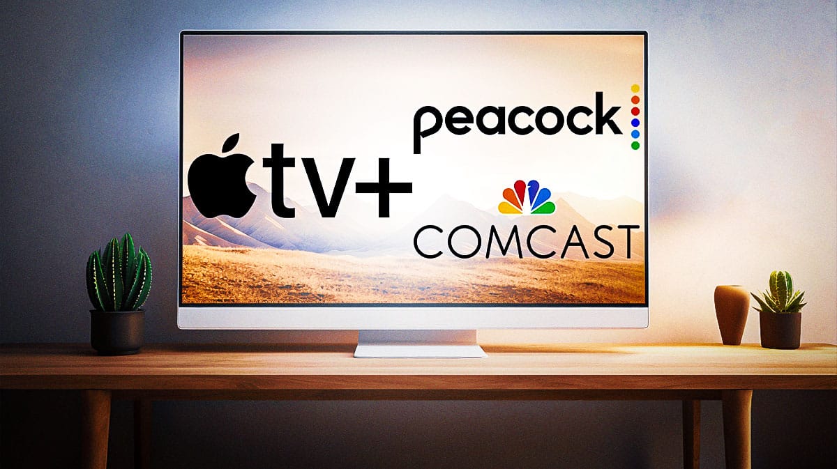A television with Comcast, Apple TV+, Netflix, and Peacock logos.