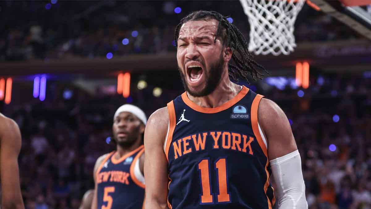 May 8, 2024; New York, New York, USA; New York Knicks guard Jalen Brunson (11) celebrates in the fourth quarter after scoring against the Indiana Pacers during game two of the second round for the 2024 NBA playoffs at Madison Square Garden. Mandatory Credit: Wendell Cruz-USA TODAY Sports
