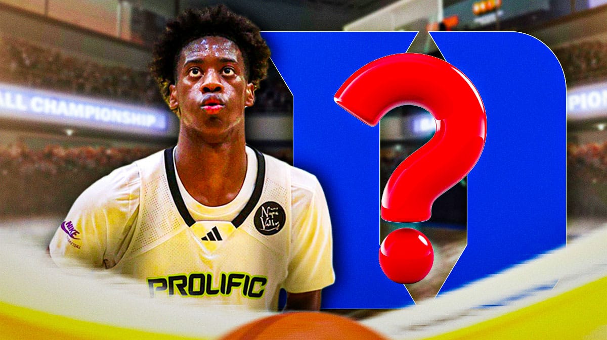 A.J. Dybantsa, with a Duke basketball logo next to him, and a question mark.