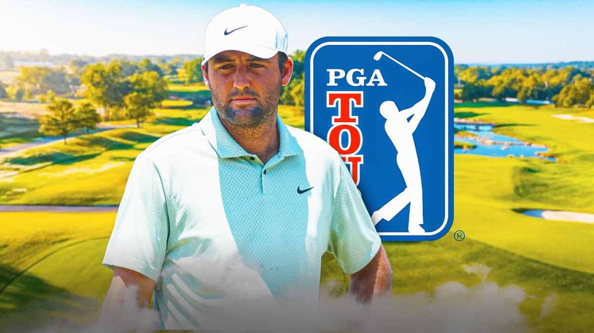 PGA Tour star Scottie Scheffler stands outside championship Valhalla golf course after his arrest