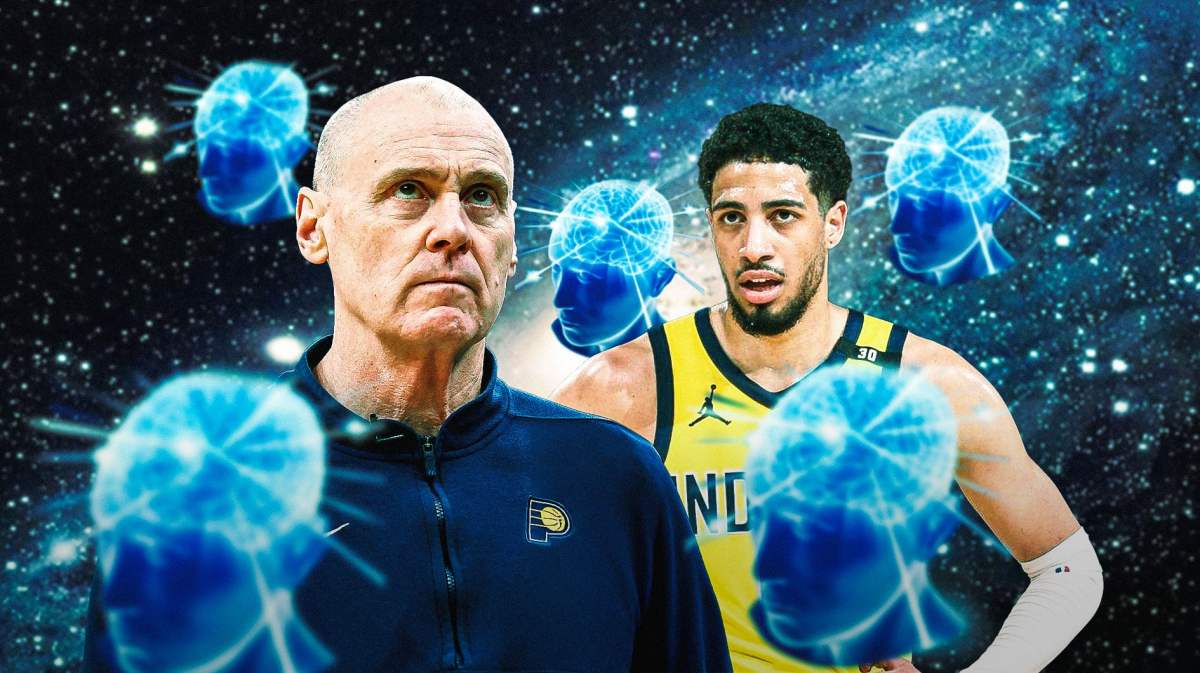 Pacers' Rick Carlisle and Tyrese Haliburton sad, with galaxy brain meme around them