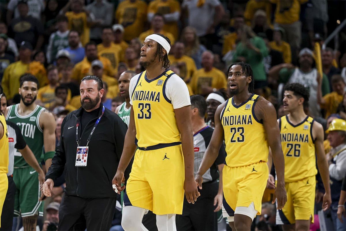 Pacers players, including Myles Turner
